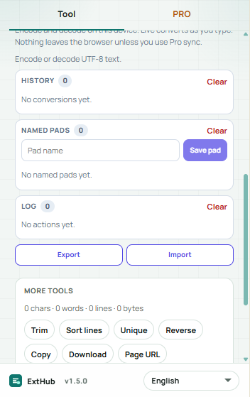 Base64 Pad Pro: Data URI Hex JSON, named pads, Export Import, and ExtHub sync